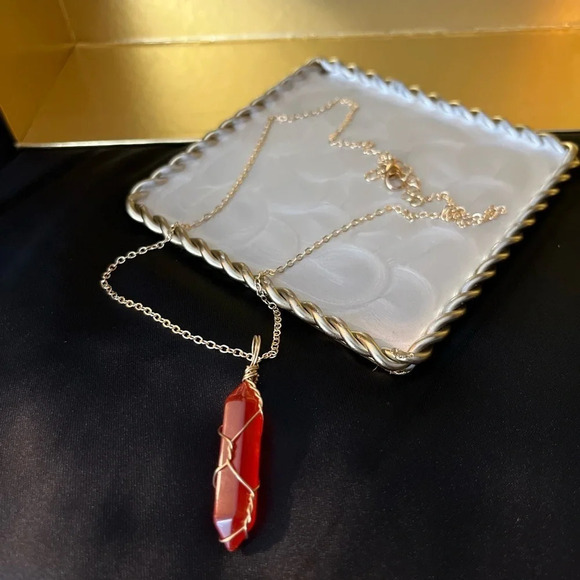 Red Quartz Wire Wrapped Crystal Necklace - Picture 2 of 6